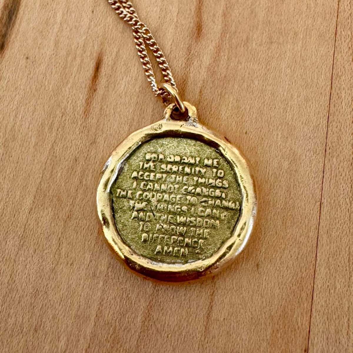 Serenity Prayer Coin Pendant - Gold Tone