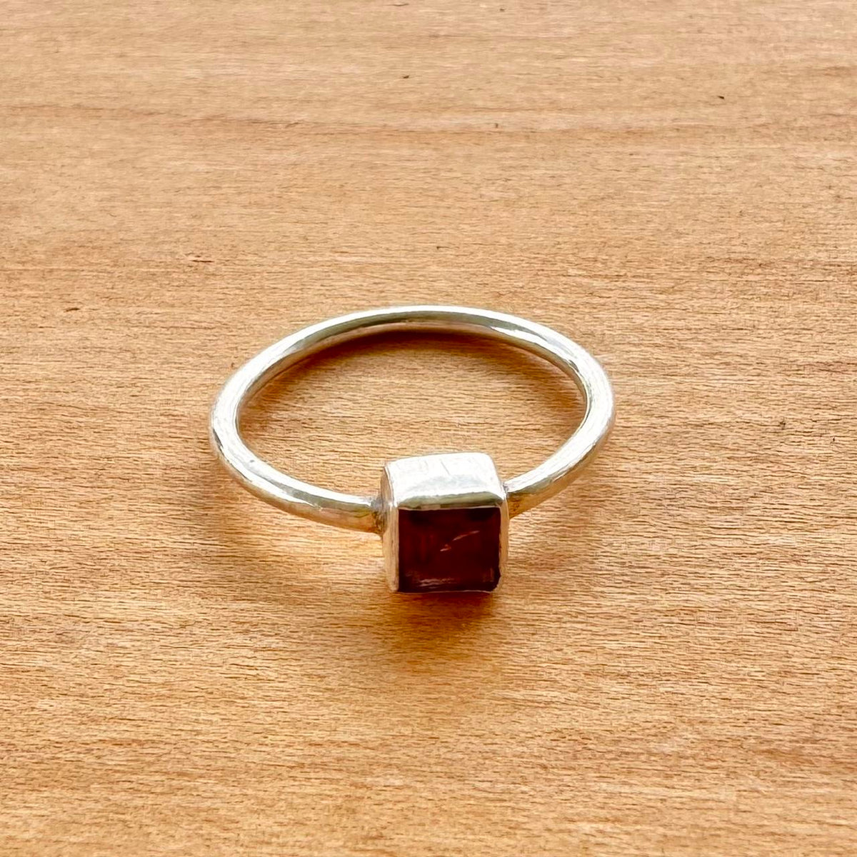Square Cut Garnet Ring - Sterling Silver
