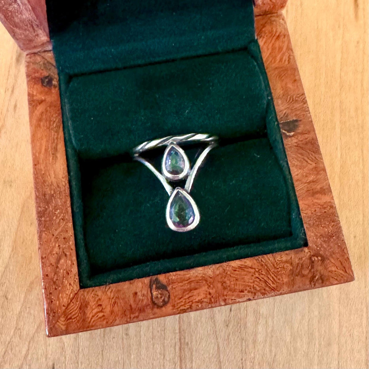 Sz 7.25 Mystic Topaz Double Teardrop Ring - Sterling Silver
