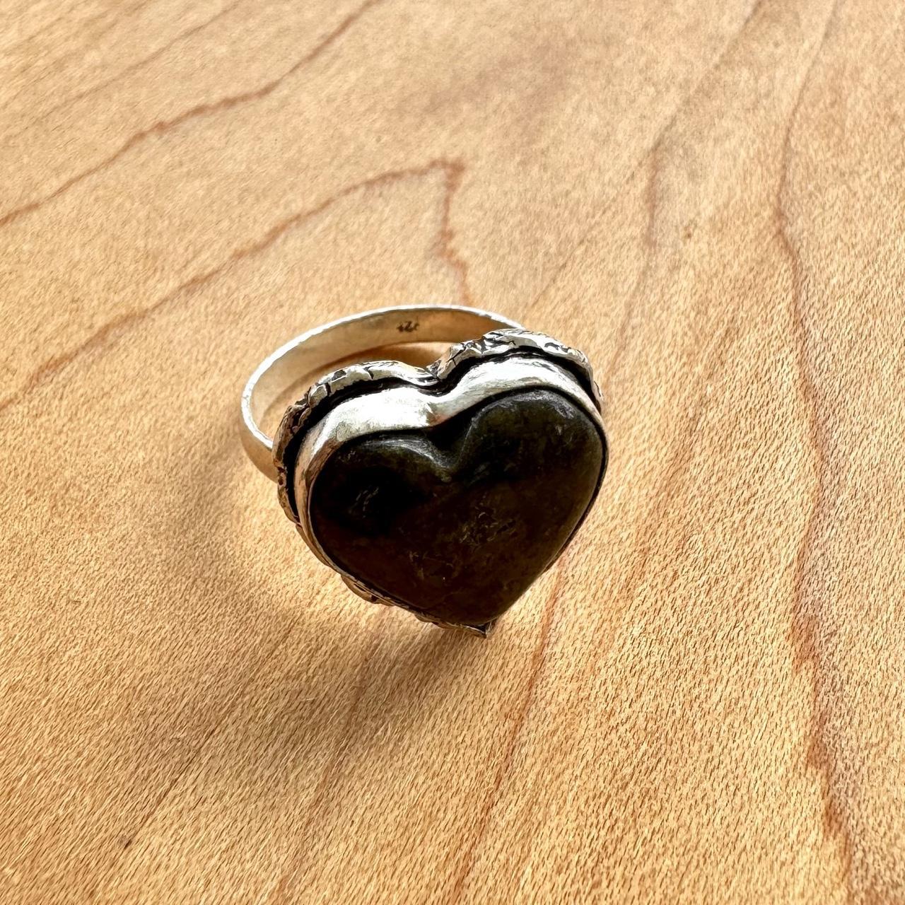 Green Stone Heart Ring - Sterling Silver