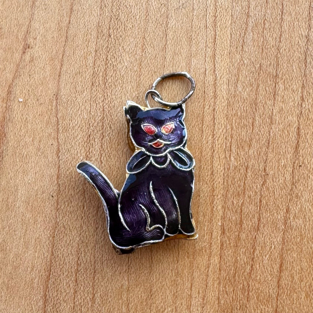 Black Cat Enamel Pendant - Vintage