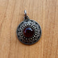 Red Stone Circle Pendant - Sterling Silver
