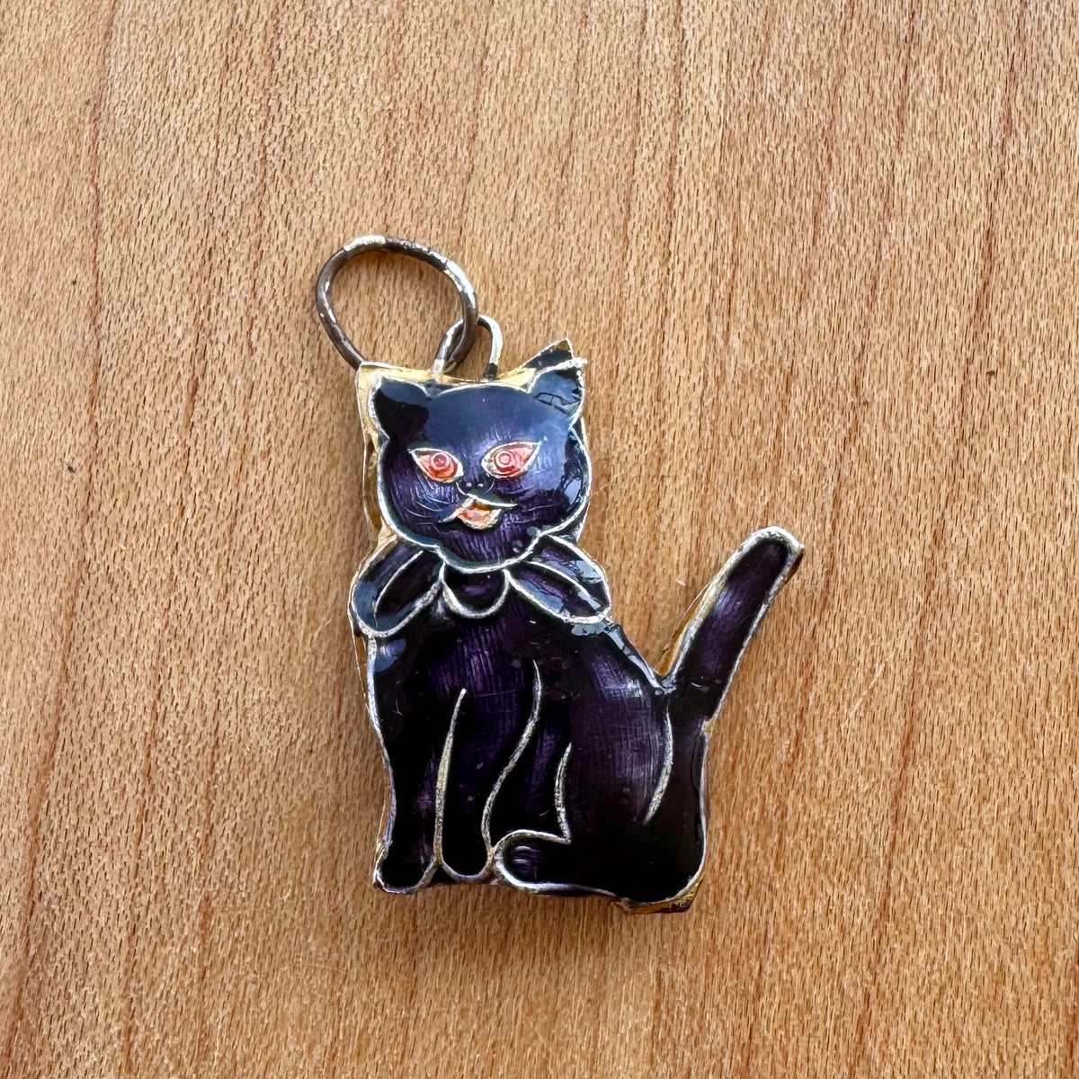 Black Cat Enamel Pendant - Vintage