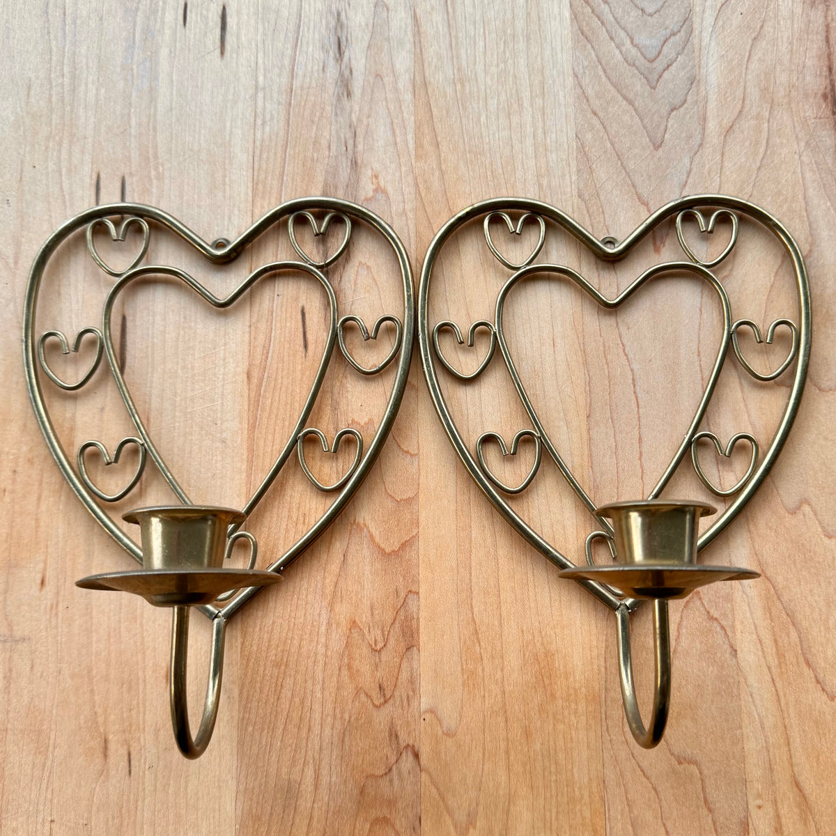 Gold Tone Heart Sconces - Vintage