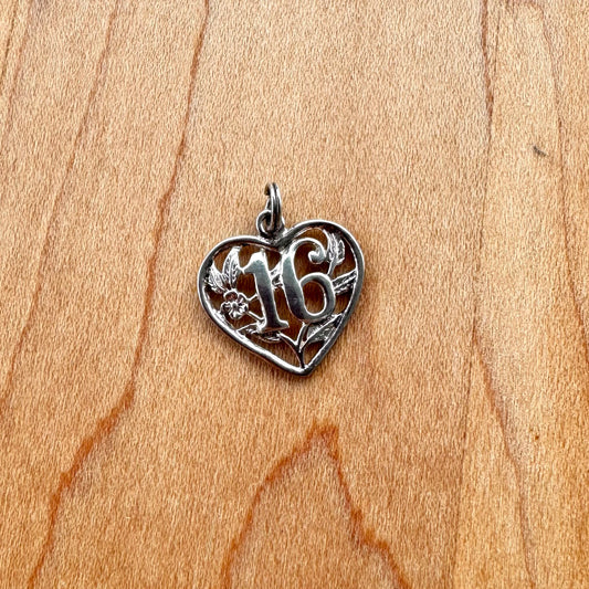 Sweet 16 Heart Charm - Sterling Silver