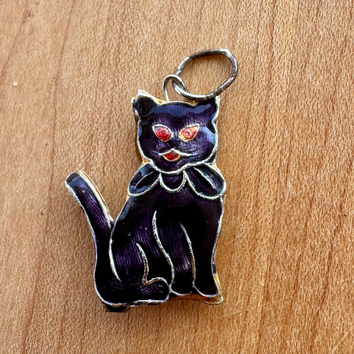 Black Cat Enamel Pendant - Vintage