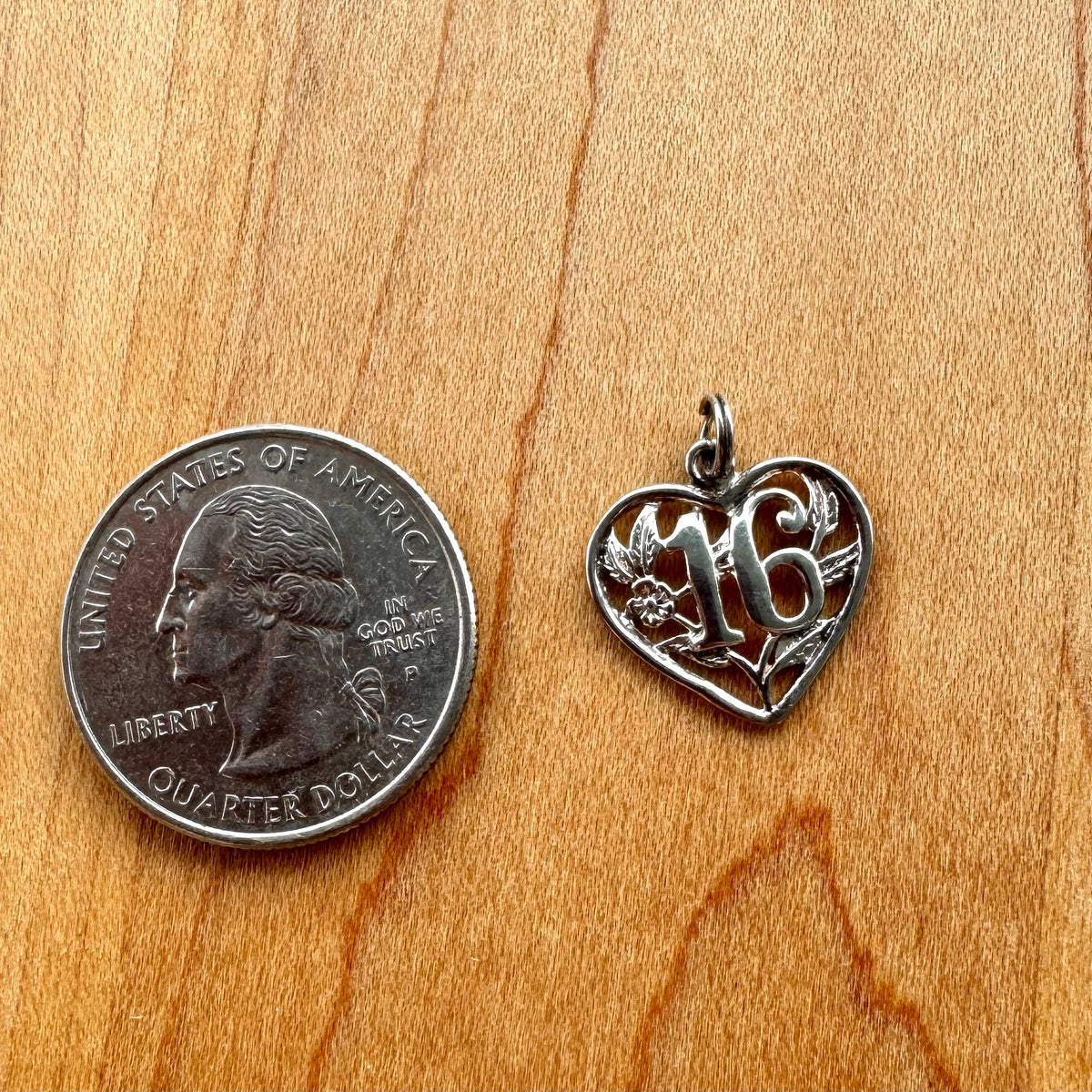 Sweet 16 Heart Charm - Sterling Silver