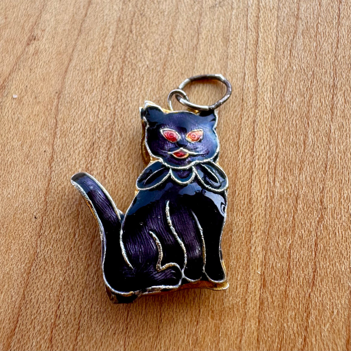 Black Cat Enamel Pendant - Vintage