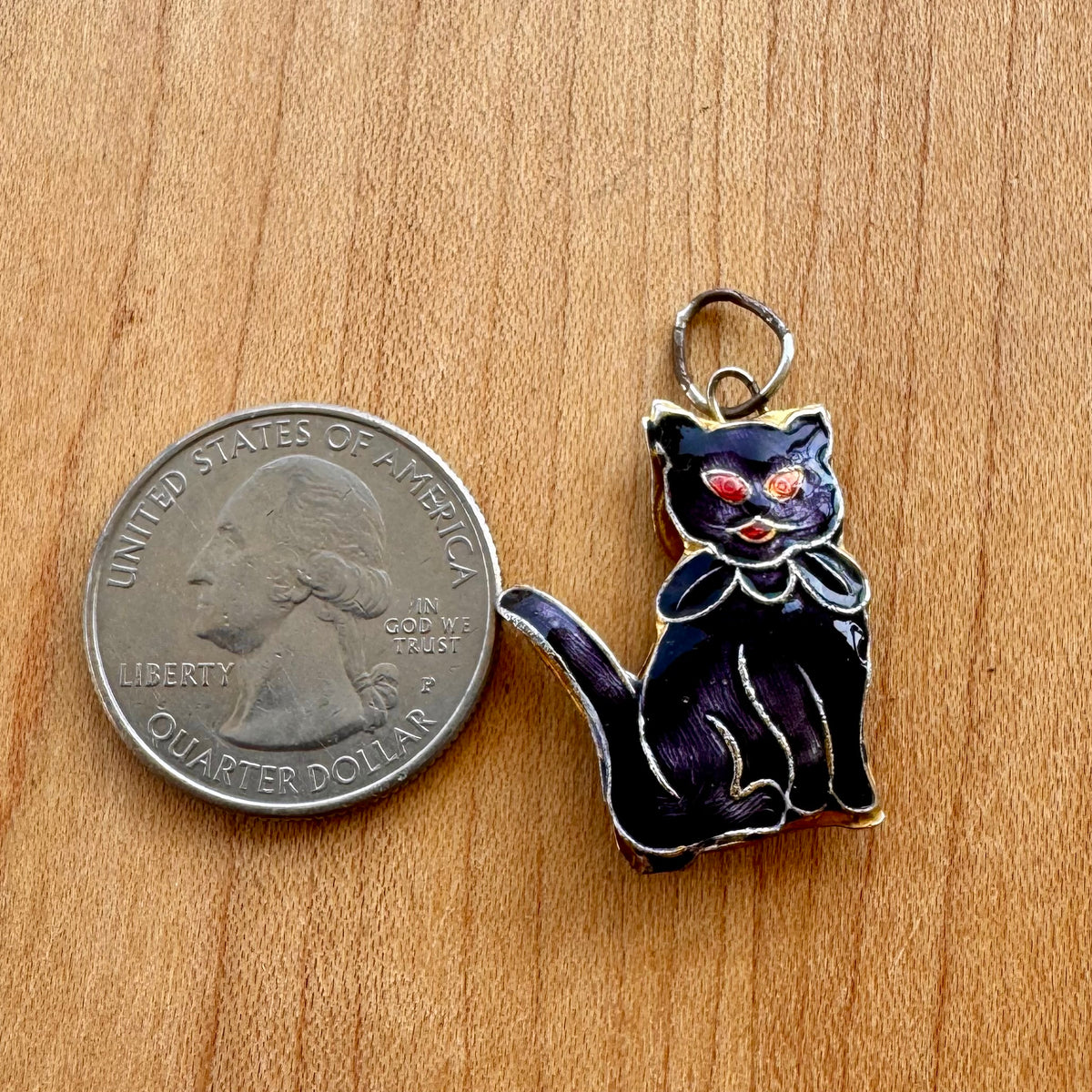 Black Cat Enamel Pendant - Vintage