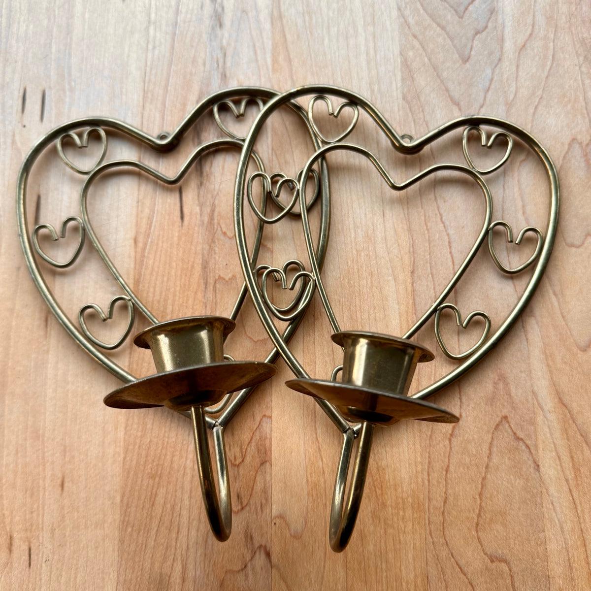 Gold Tone Heart Sconces - Vintage