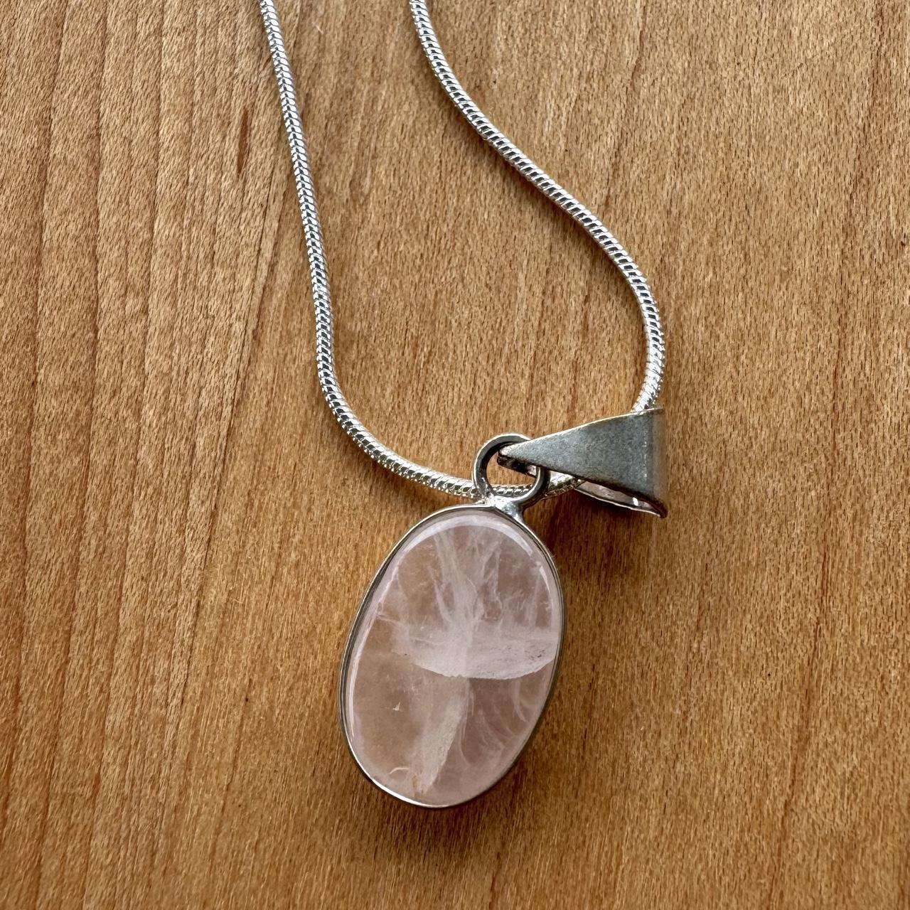 Rose Quartz Pendant Necklace - Silver Plated