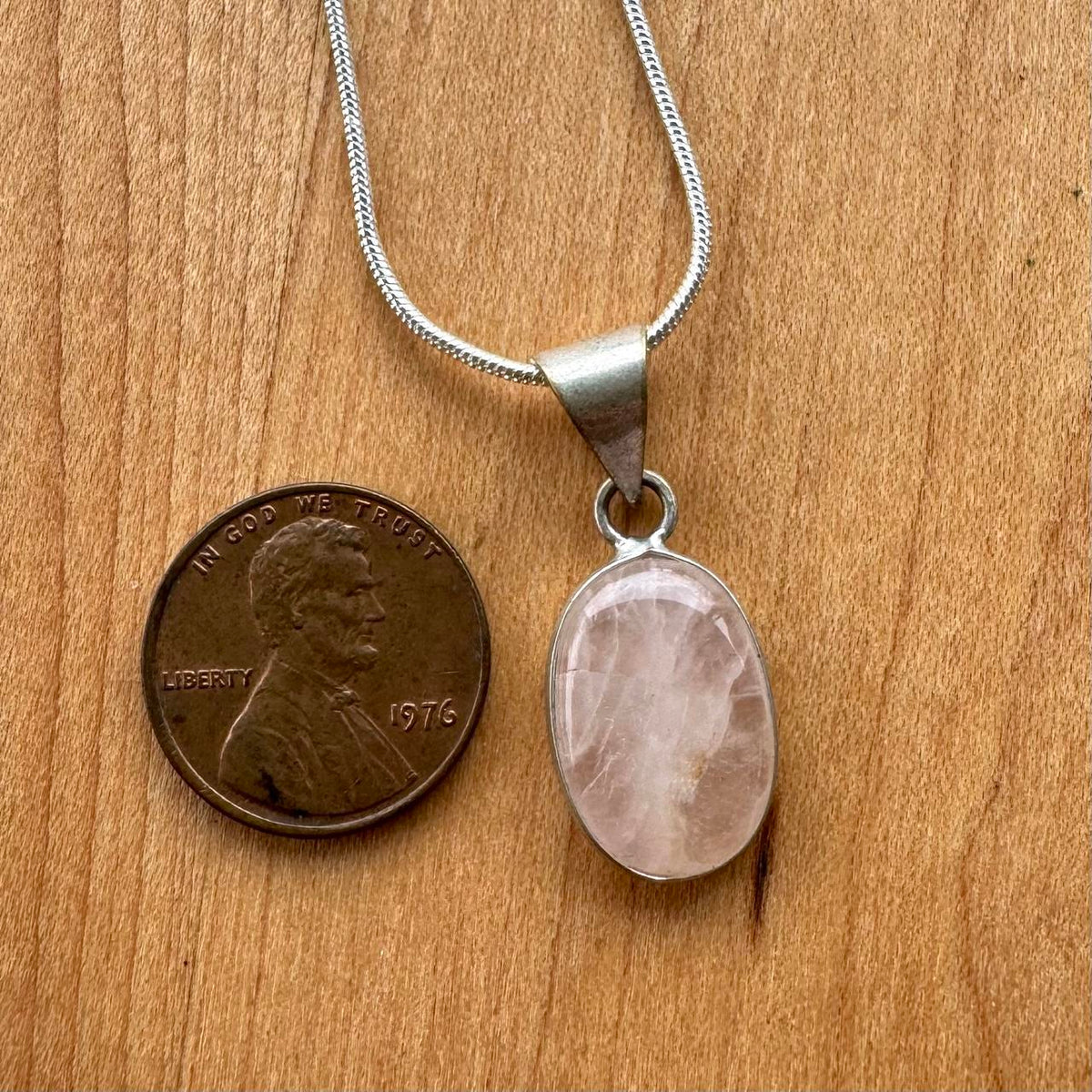 Rose Quartz Pendant Necklace - Silver Plated