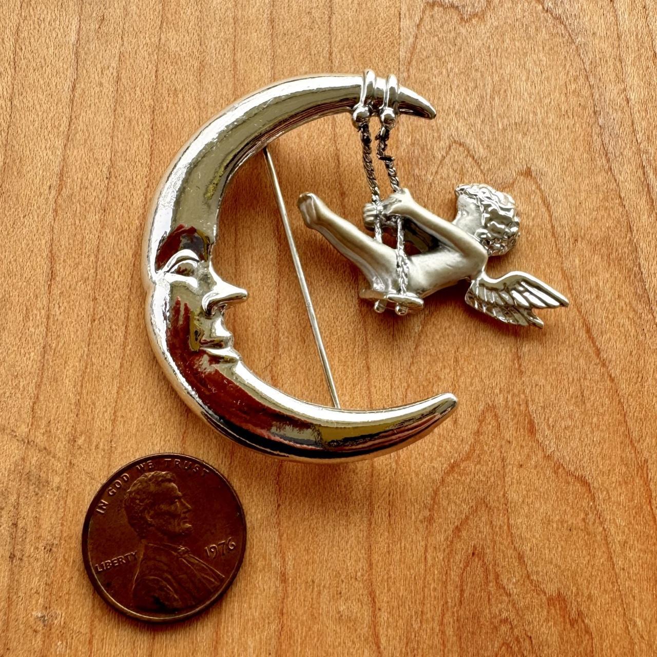 Angel & Crescent Moon Brooch