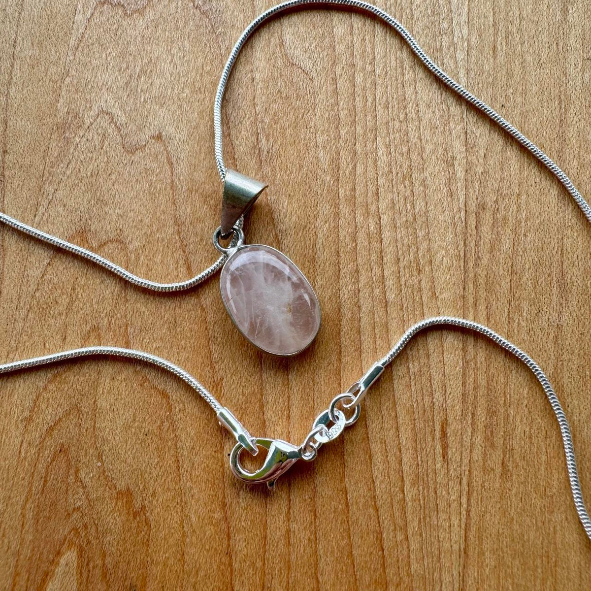 Rose Quartz Pendant Necklace - Silver Plated