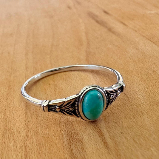 Sz 10.5 Dainty Turquoise Ring - Sterling Silver