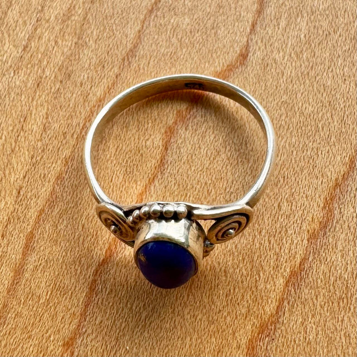 Lapis Ring with Spirals - Sterling Silver