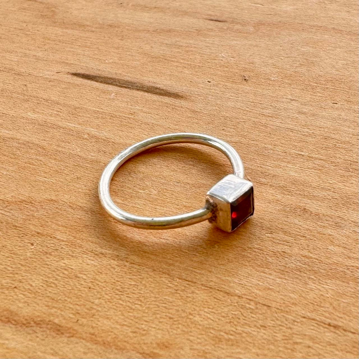 Square Cut Garnet Ring - Sterling Silver