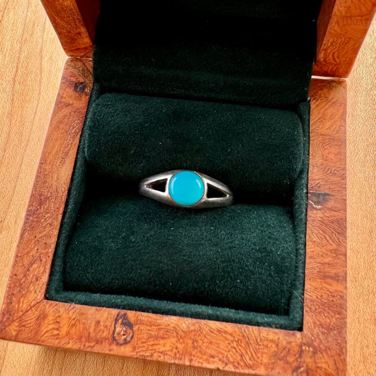 Turquoise Split Shank Ring - Sterling Silver