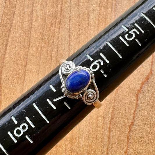 Lapis Ring with Spirals - Sterling Silver