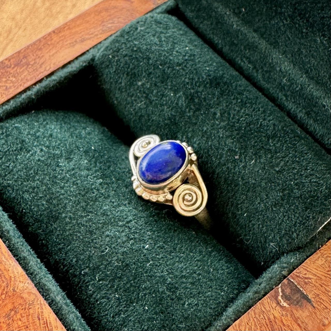 Lapis Ring with Spirals - Sterling Silver