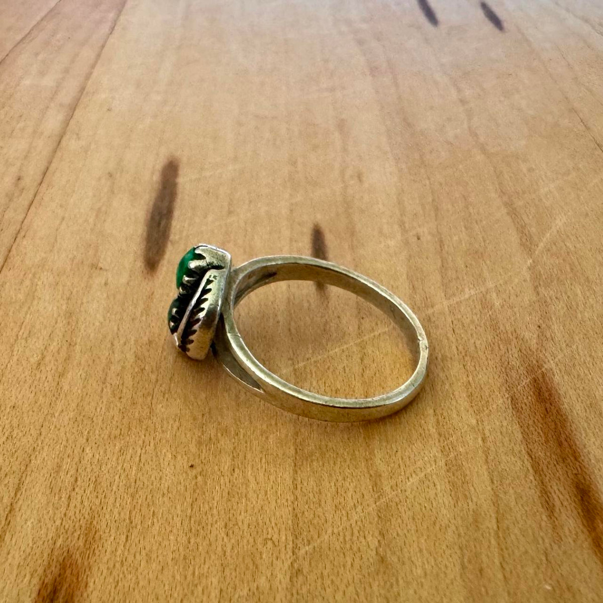 Sz 5 Vintage Malachite Feather Ring - Sterling Silver