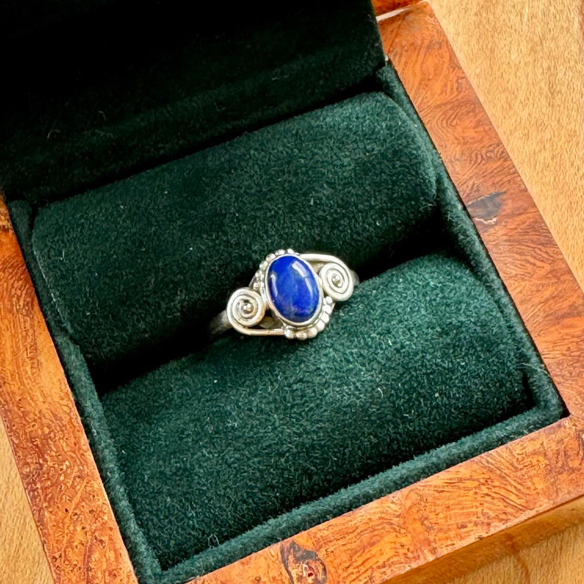 Lapis Ring with Spirals - Sterling Silver