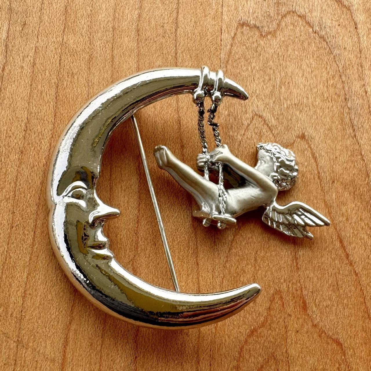 Angel & Crescent Moon Brooch