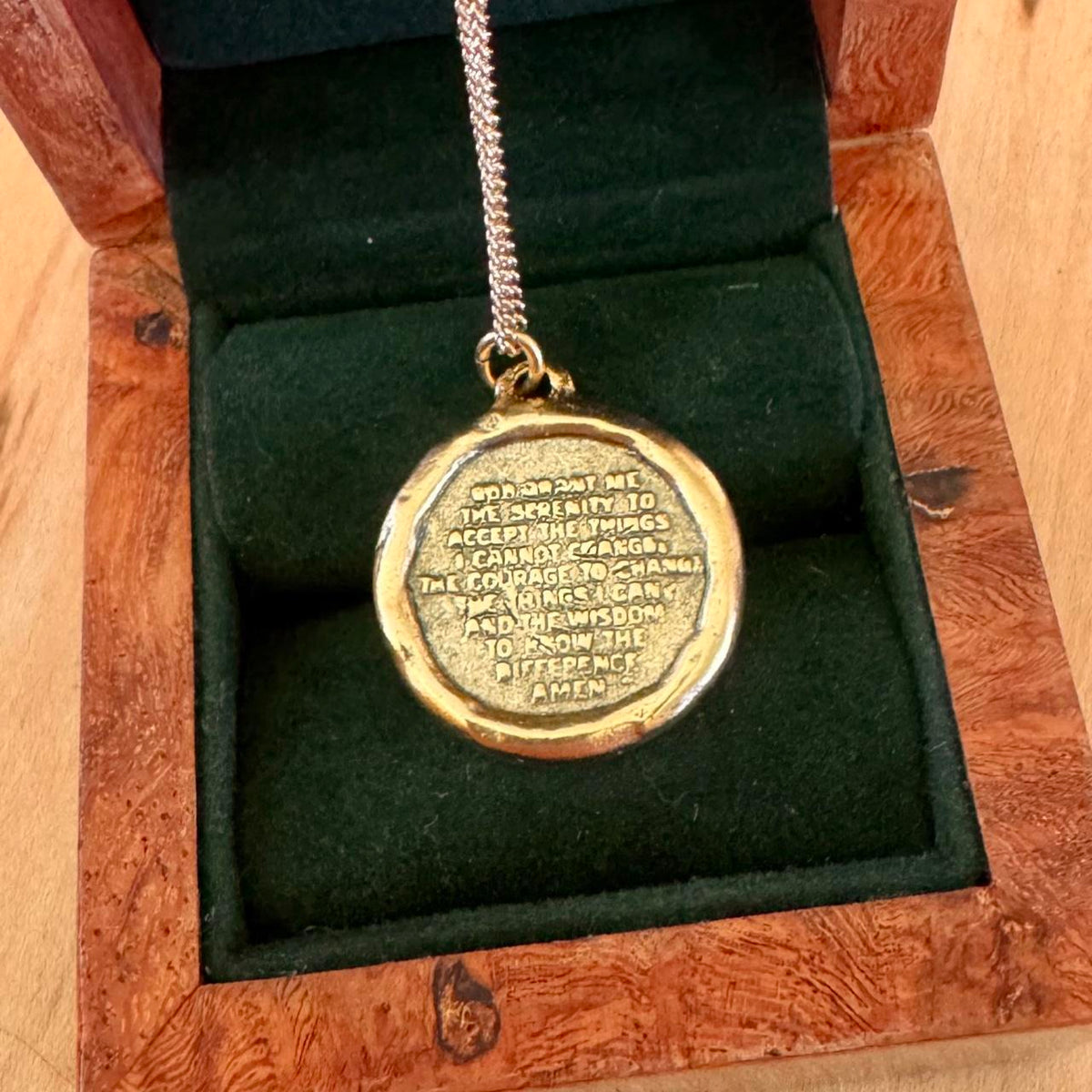 Serenity Prayer Coin Pendant - Gold Tone