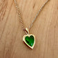 Emerald Puffy Heart Pendant - Gold Tone