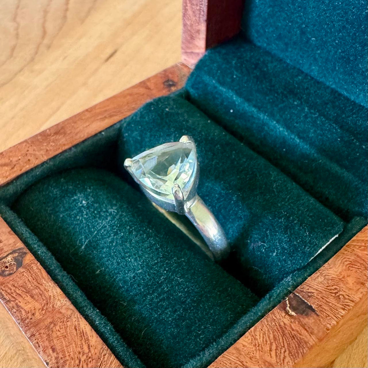 Sz 8.5 Chunky Green Amethyst Solitaire Ring - Sterling Silver