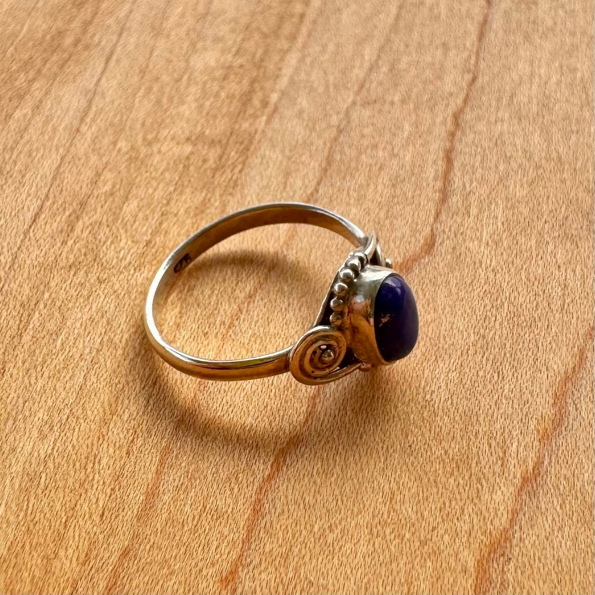 Lapis Ring with Spirals - Sterling Silver