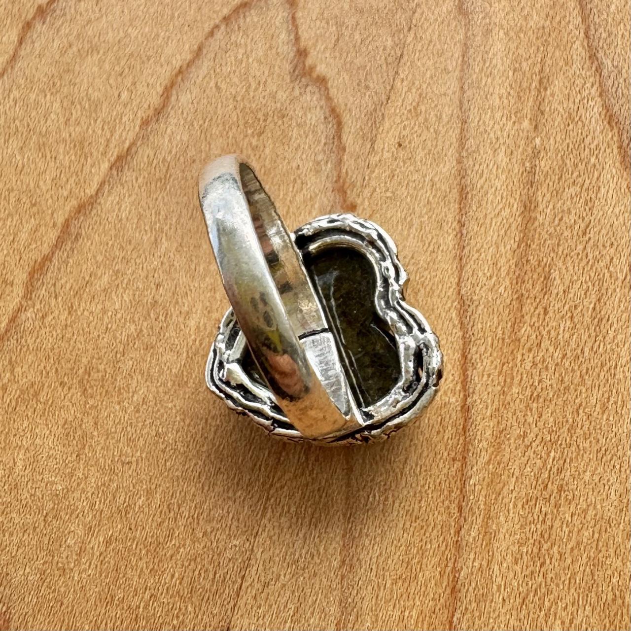 Green Stone Heart Ring - Sterling Silver