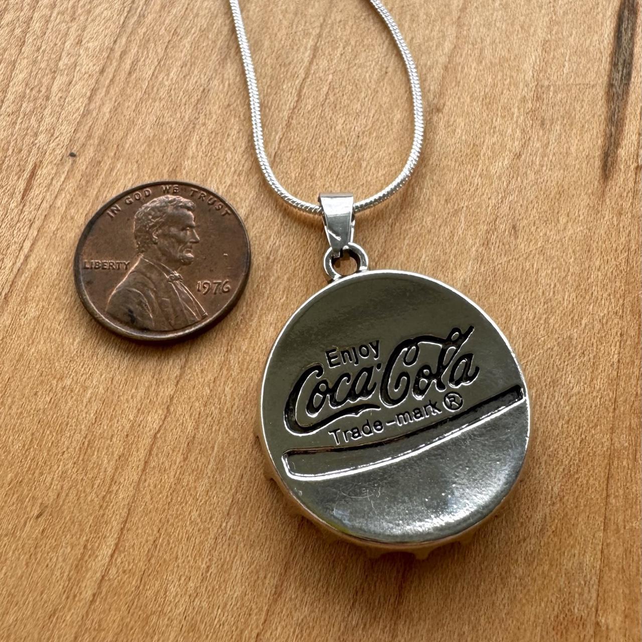 Silver Plated Coca Cola Bottle Cap Pendant W Inspirational Quote