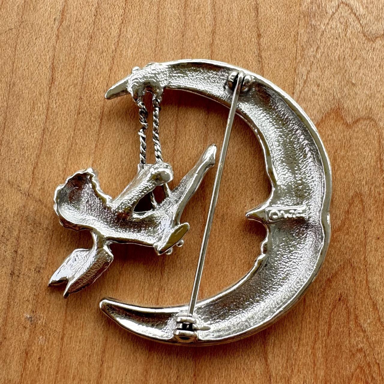 Angel & Crescent Moon Brooch