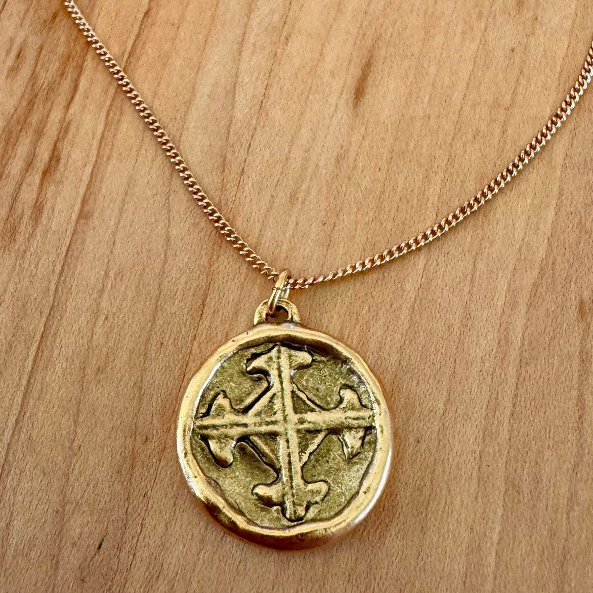 Serenity Prayer Coin Pendant - Gold Tone