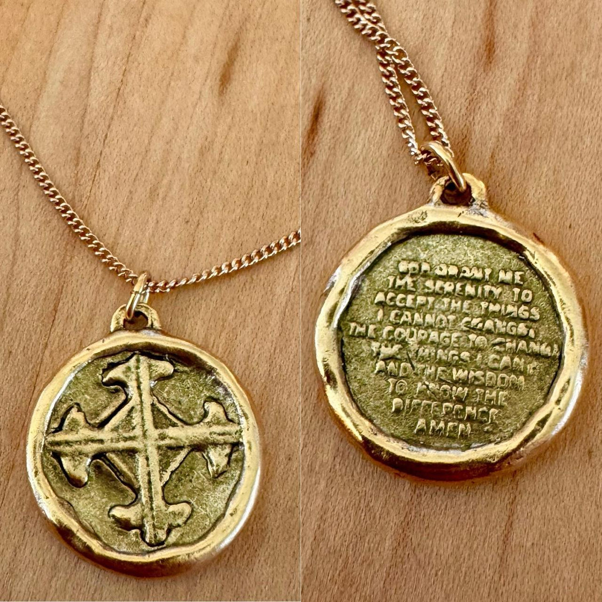 Serenity Prayer Coin Pendant - Gold Tone