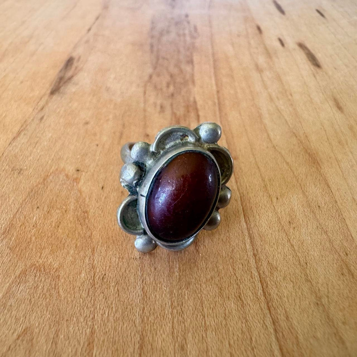 Sz 6 Vintage Taxco Stone Ring - Sterling Silver