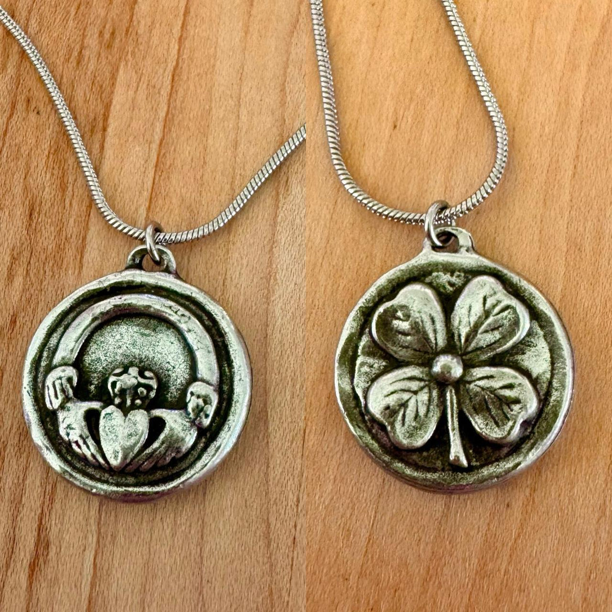 Claddagh & Four Leaf Clover Coin Pendant