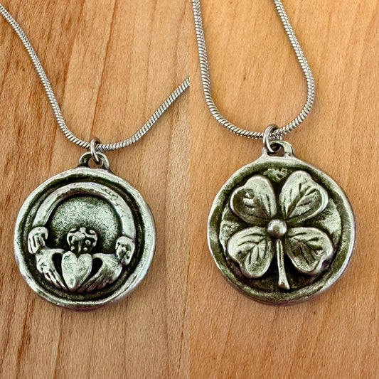 Claddagh & Four Leaf Clover Coin Pendant