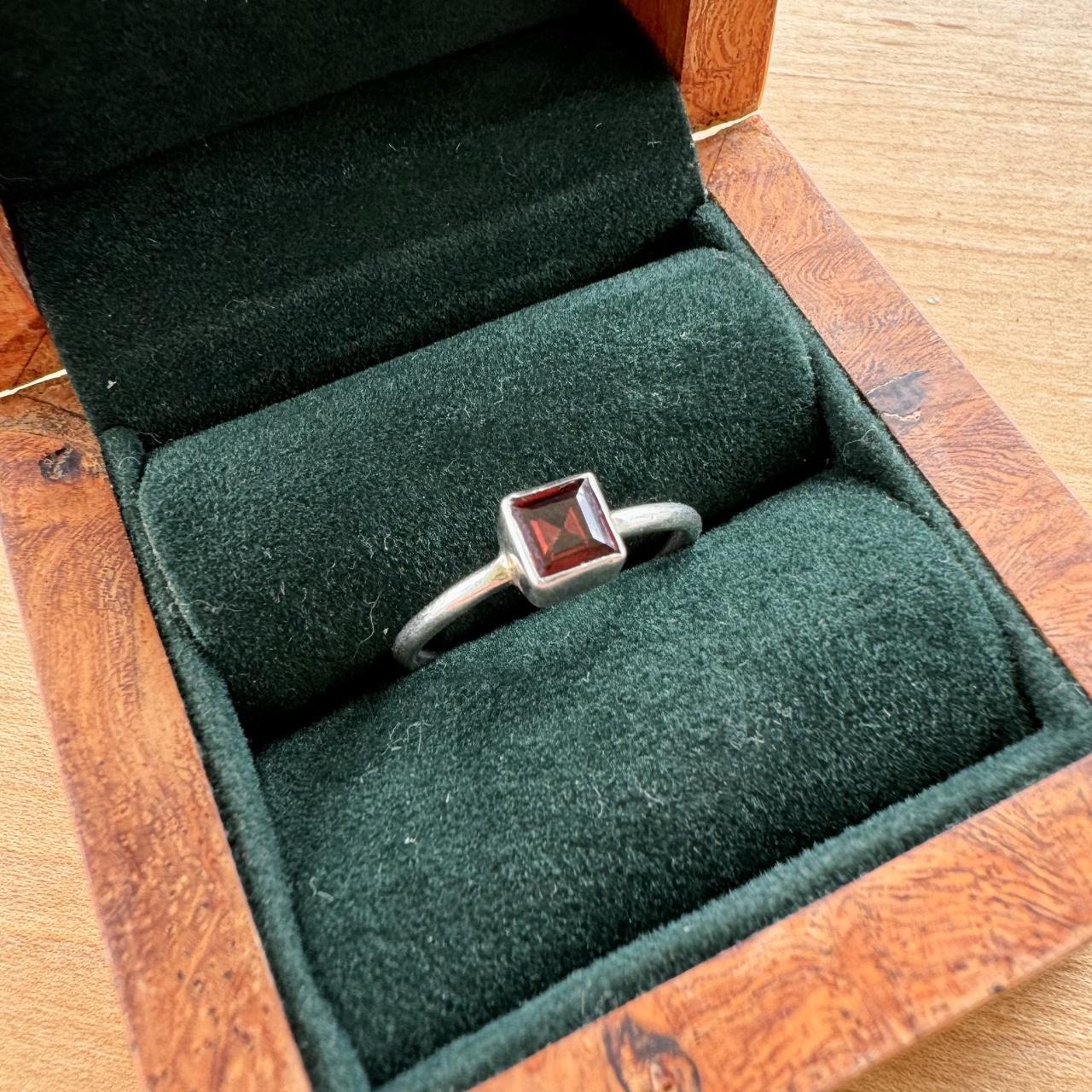 Square Cut Garnet Ring - Sterling Silver