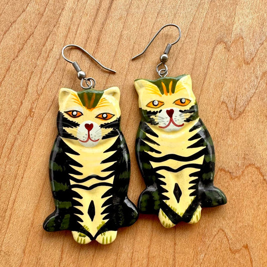 Vintage Cat Earrings - Hand Painted