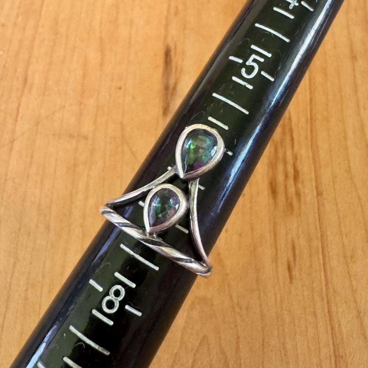 Sz 7.25 Mystic Topaz Double Teardrop Ring - Sterling Silver