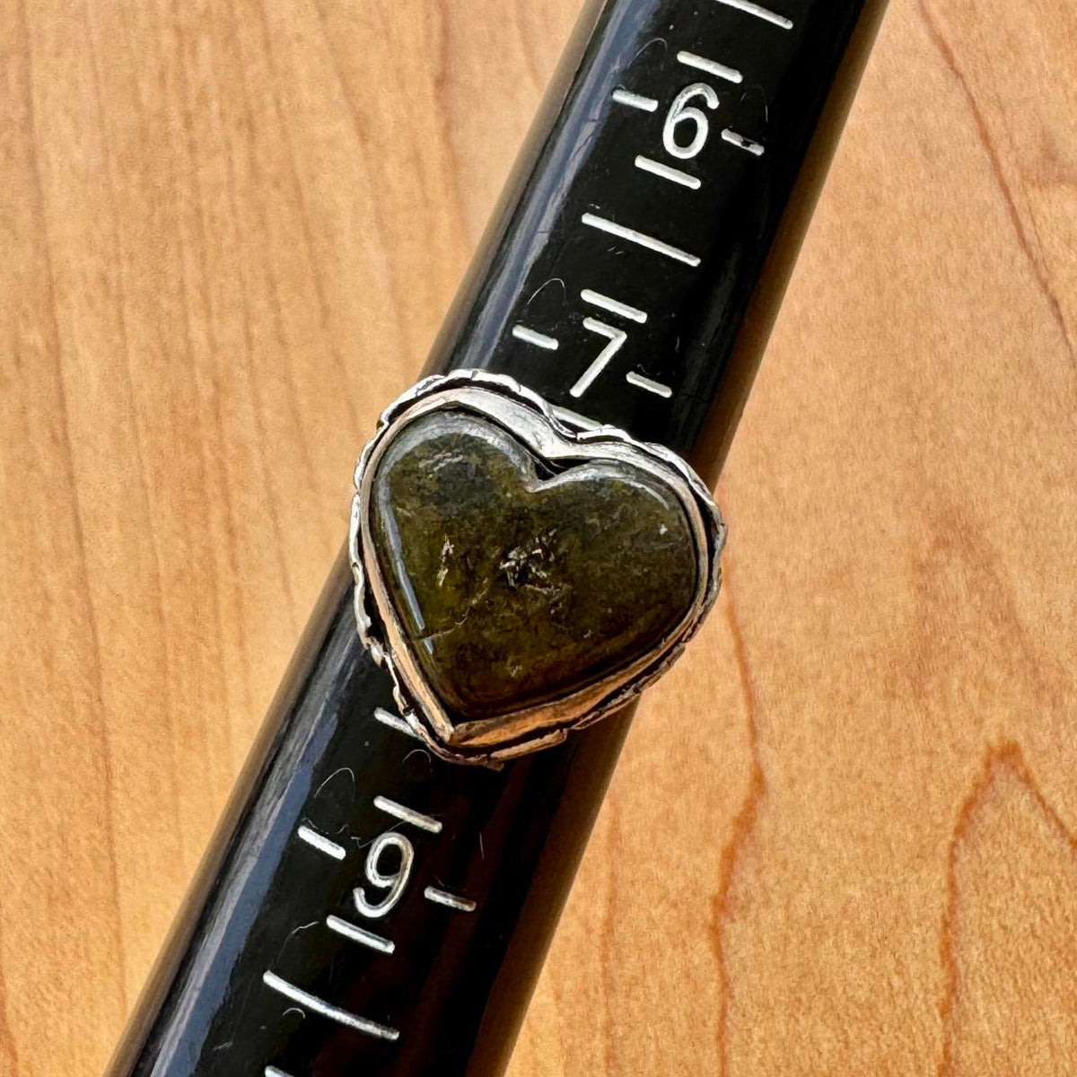 Green Stone Heart Ring - Sterling Silver