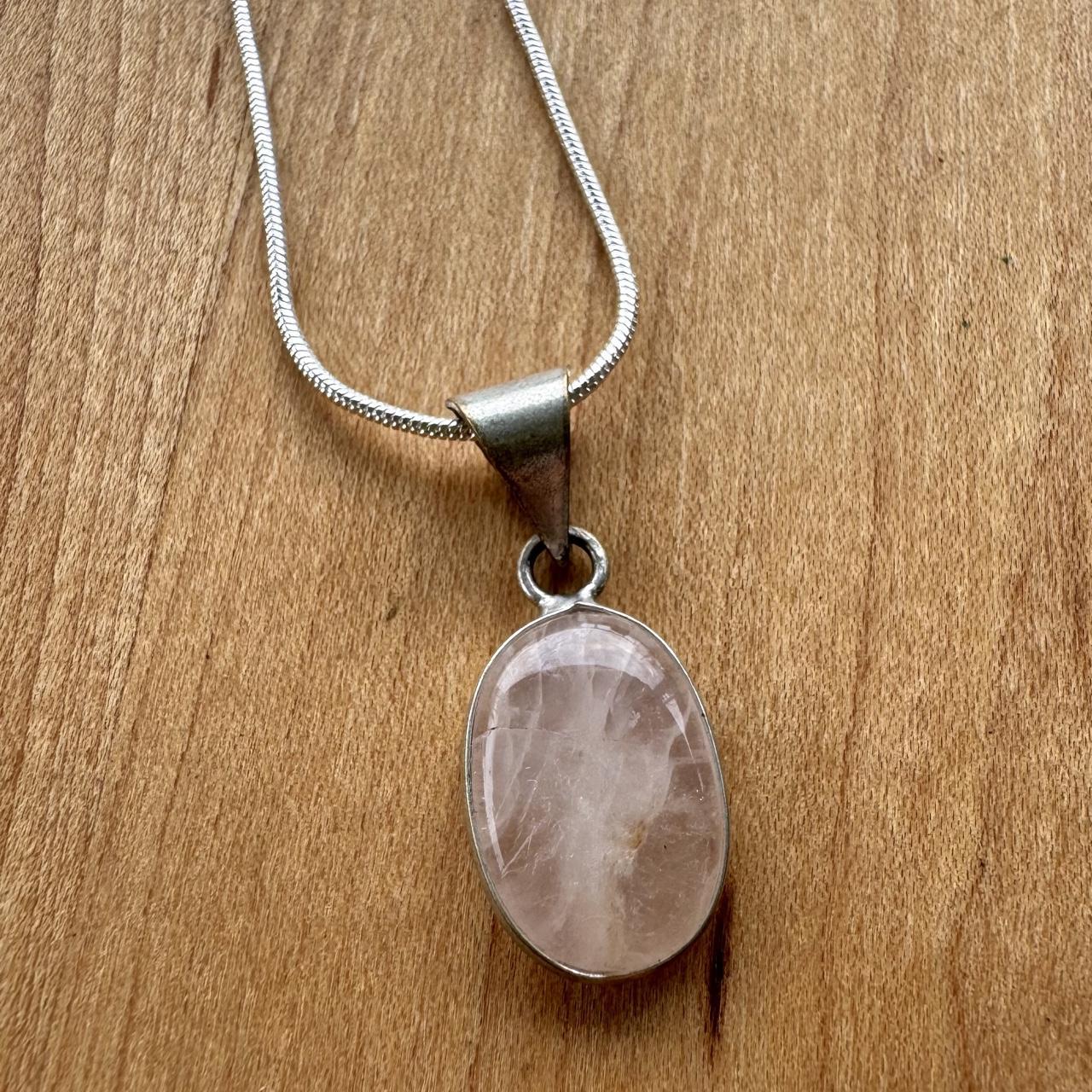 Rose Quartz Pendant Necklace - Silver Plated