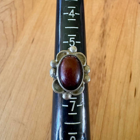 Sz 6 Vintage Taxco Stone Ring - Sterling Silver