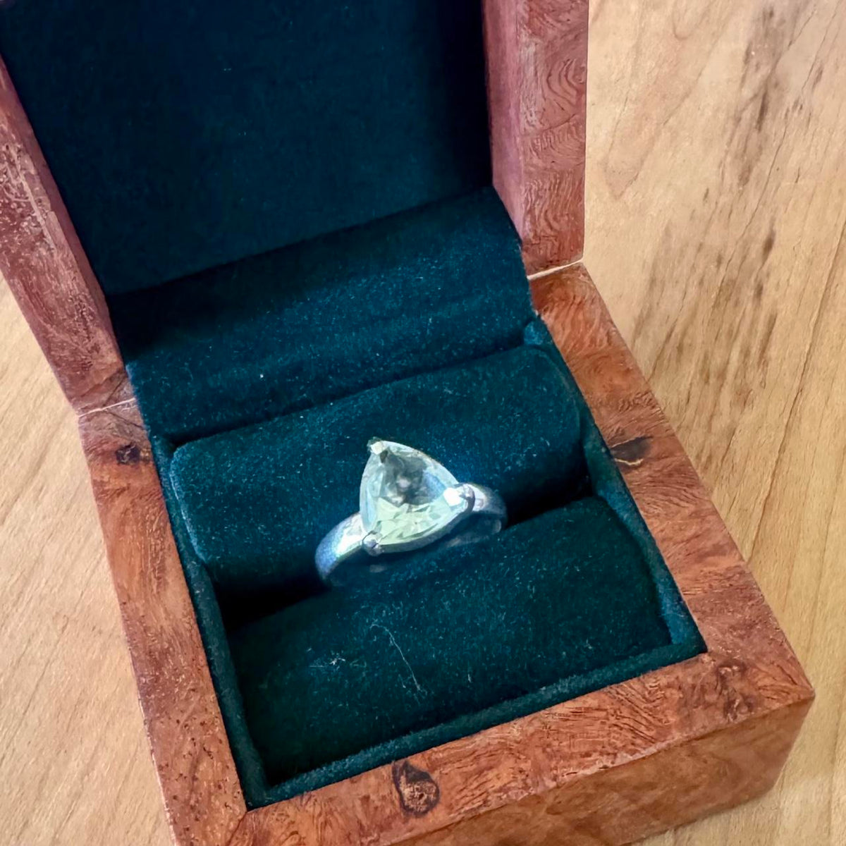 Sz 8.5 Chunky Green Amethyst Solitaire Ring - Sterling Silver