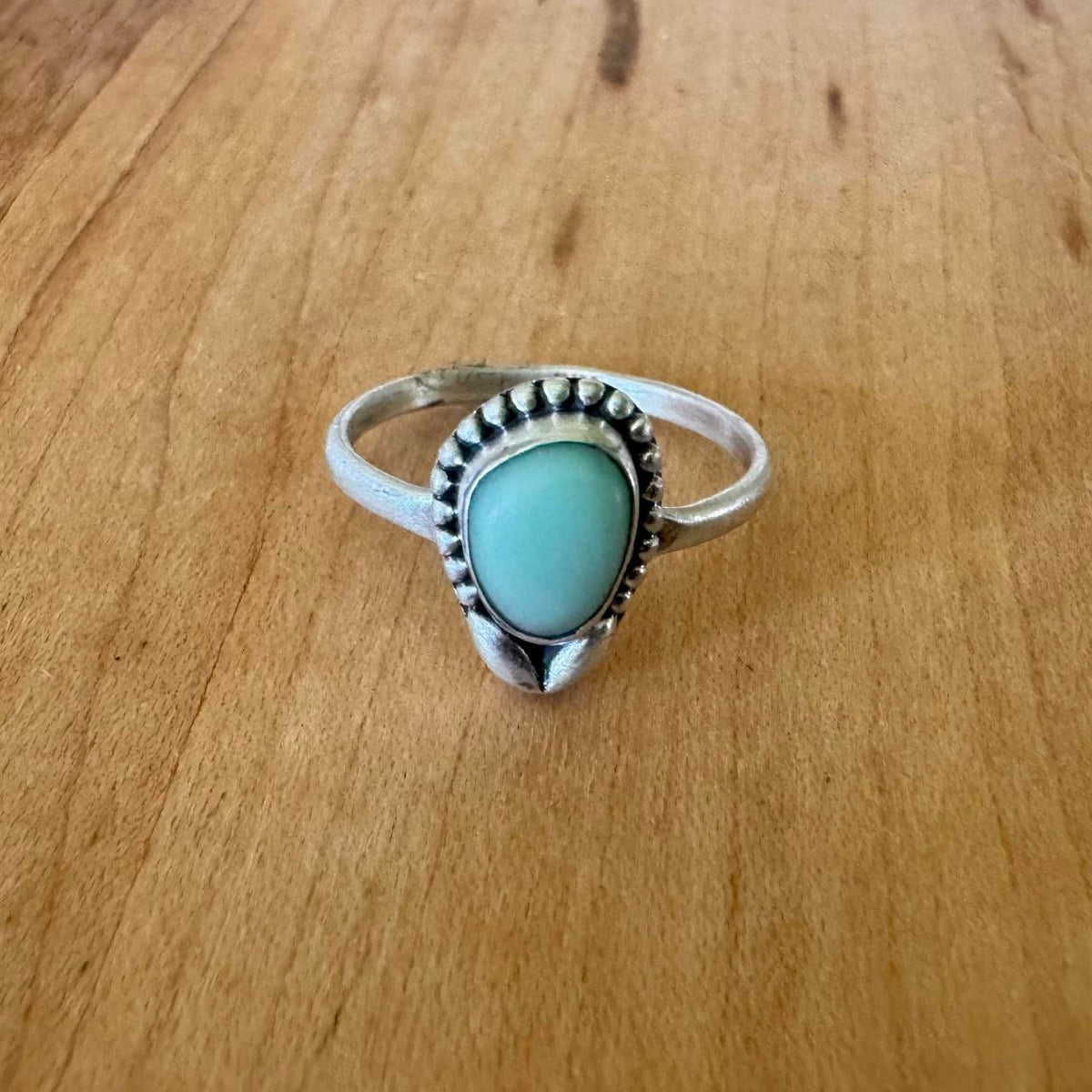 Sz 8.5 Larimar Flower Ring - Sterling Silver