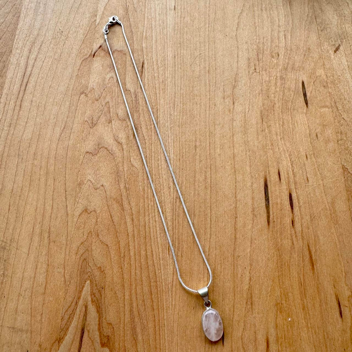 Rose Quartz Pendant Necklace - Silver Plated