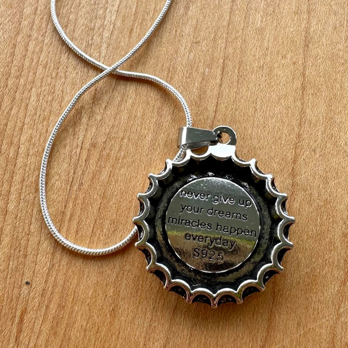 Silver Plated Coca Cola Bottle Cap Pendant W Inspirational Quote