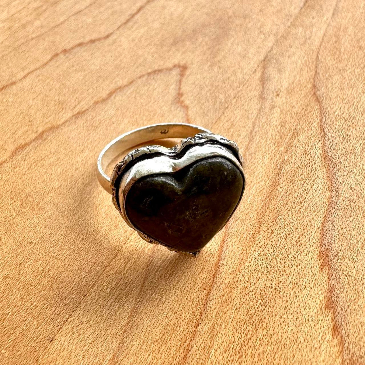 Green Stone Heart Ring - Sterling Silver